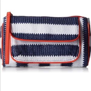 Vera Bradley Striped Wristlet Navy Stripe Faux Leather Trim